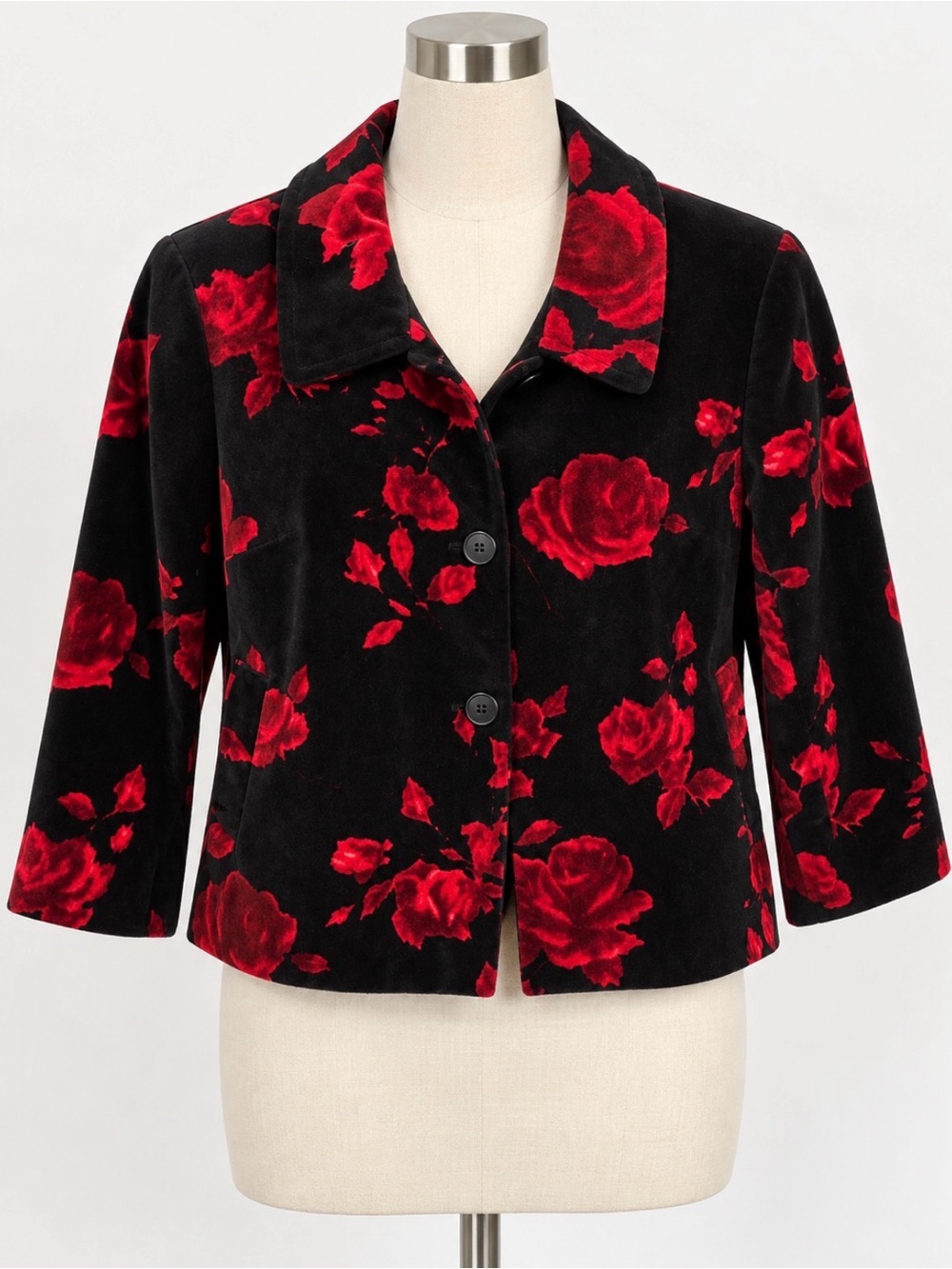 NWT Talbots Black Jacket with Red Rose Velvet